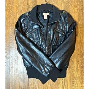 Paris Blues Womens Black Faux Leather Bomber Jacket Size M Moto Biker Y2K Zip